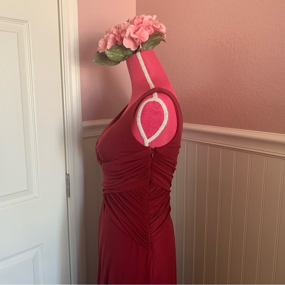 Red Stretchy Nylon Formal Gown with Gathered Waist, roughly size M - Picture 5 of 8